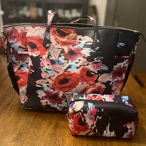 Kate Spade Abstract Floral Large Tote & Matching Pouch Bundle
